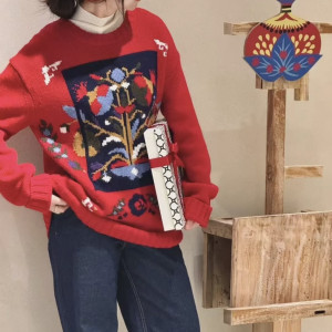 IC 남녀공용 수공자수 원넥 울 니트